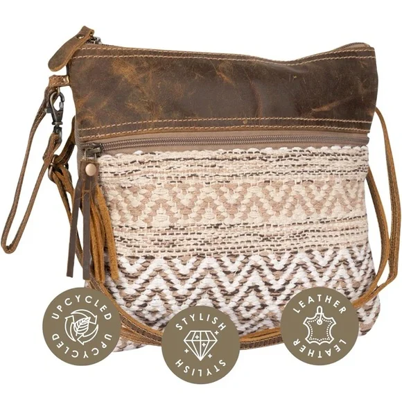 Myra Bag Aztec Purse - Canvas Bag with Real Leather Detailing, Boho Handbag - Picture 2 of 9